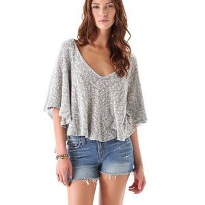 Blue Life V Neck Open Back Top in Blue Heather